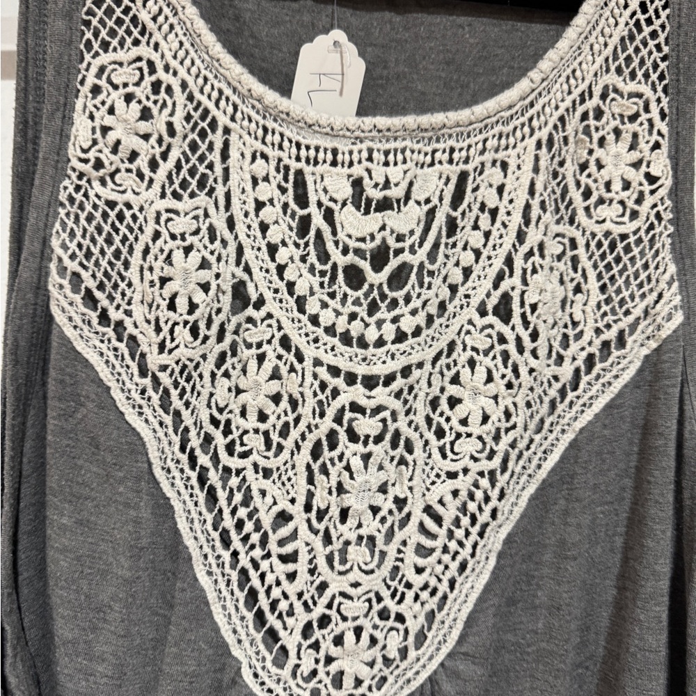 Maurices Charcoal Tank with Cream Lace Accent - Picture 2 of 4